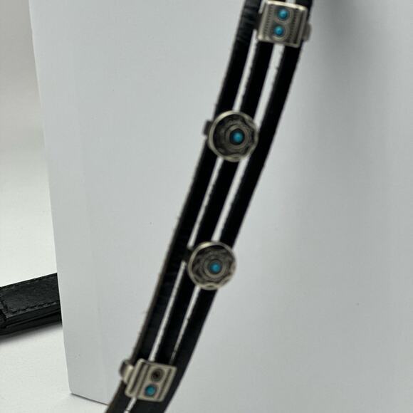 Leather and faux silver and turquoise belt - Picture 2 of 7